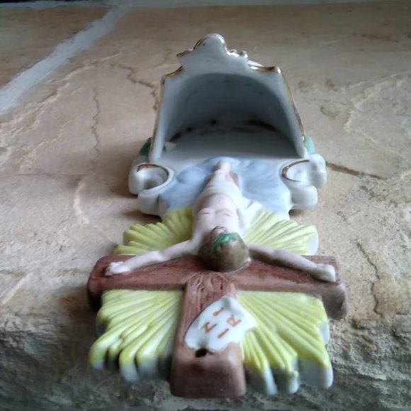 Vintage Holy Water Font Porcelain Bisque-Germany